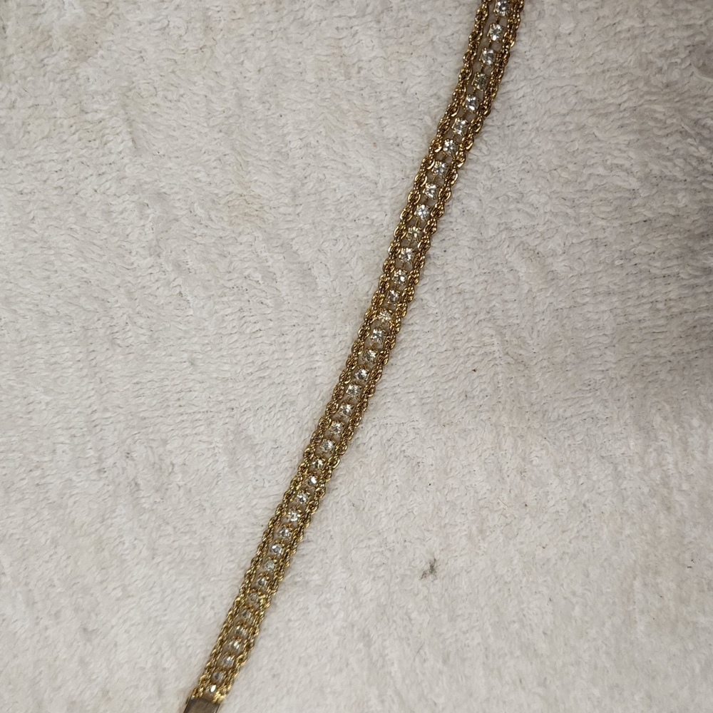 Gold-Toned Tennis-Style Bracelet w/ Clear Jemstones #465